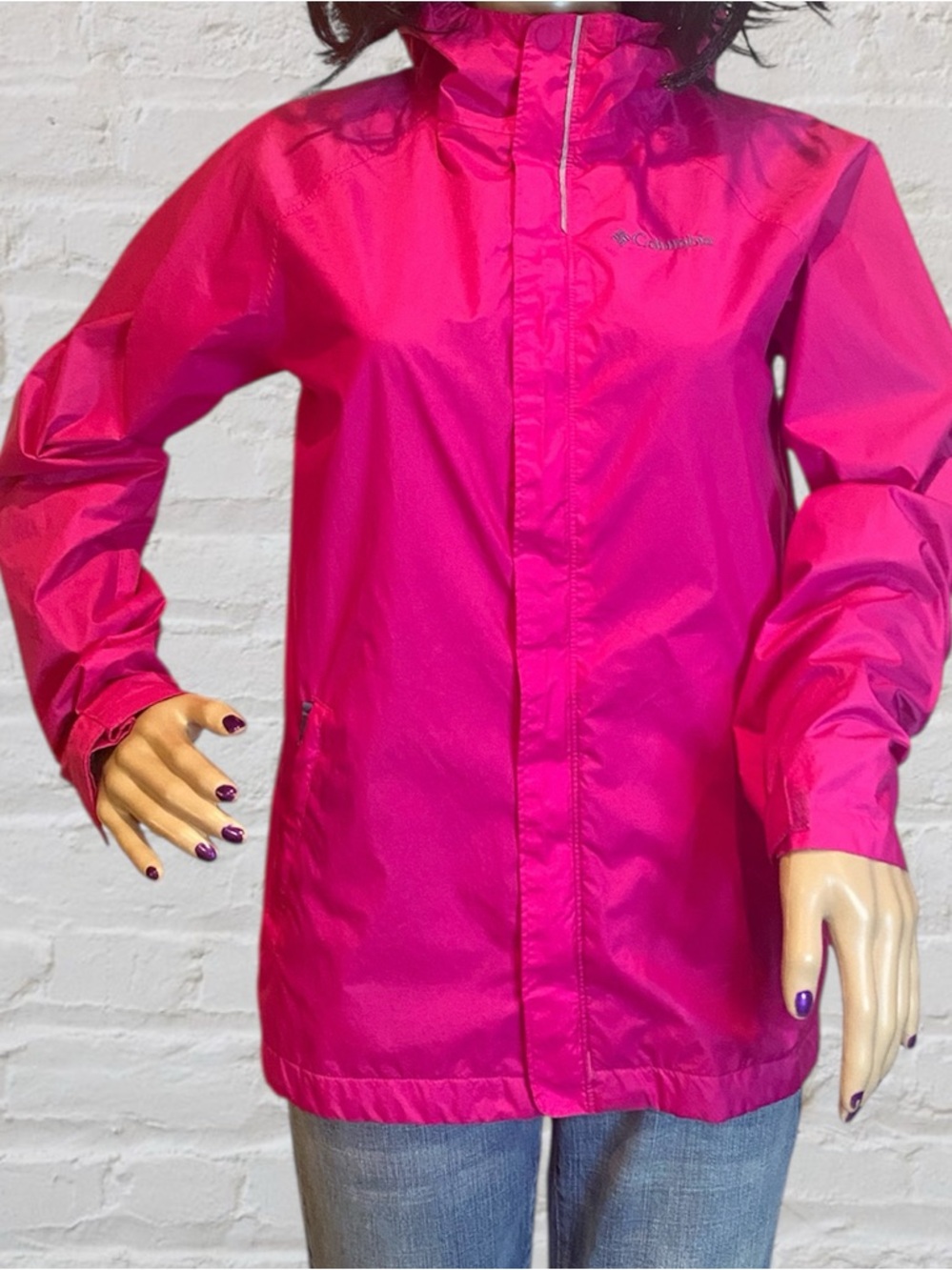 Kids' Girls' Columbia Windbreaker Jacket Rain Coat Hot Pink Sz Large (14/16) EUC